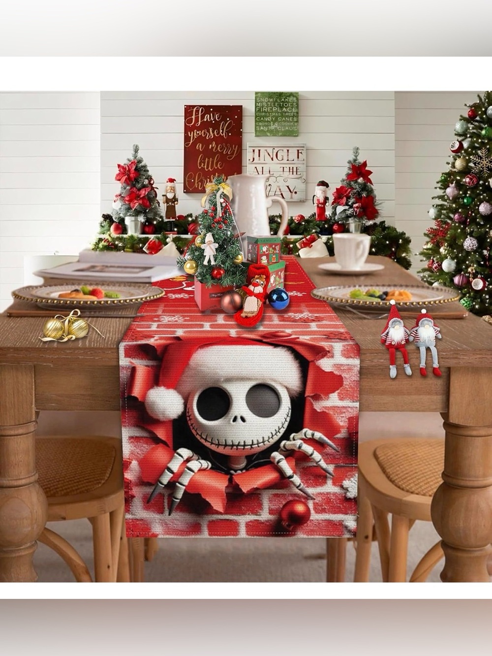 Disney The Nightmare Before Christmas Holiday Table Runner Santa 13x72 NEW - Picture 2 of 8